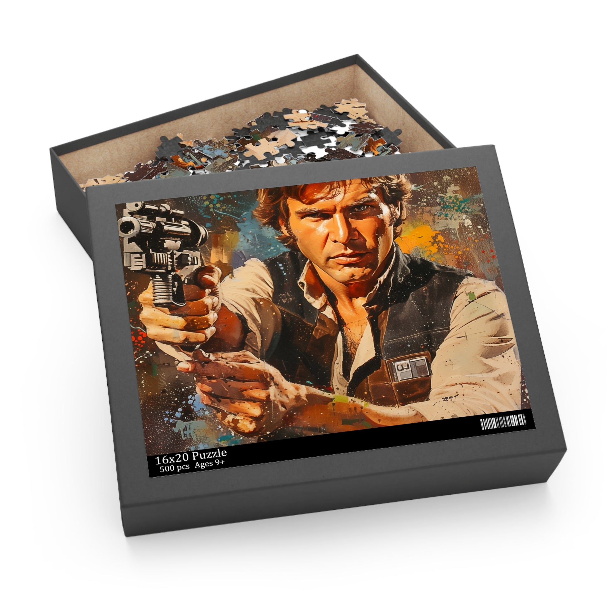 "Challenging Han Solo Star Wars jigsaw puzzle with iconic scenes for fans"