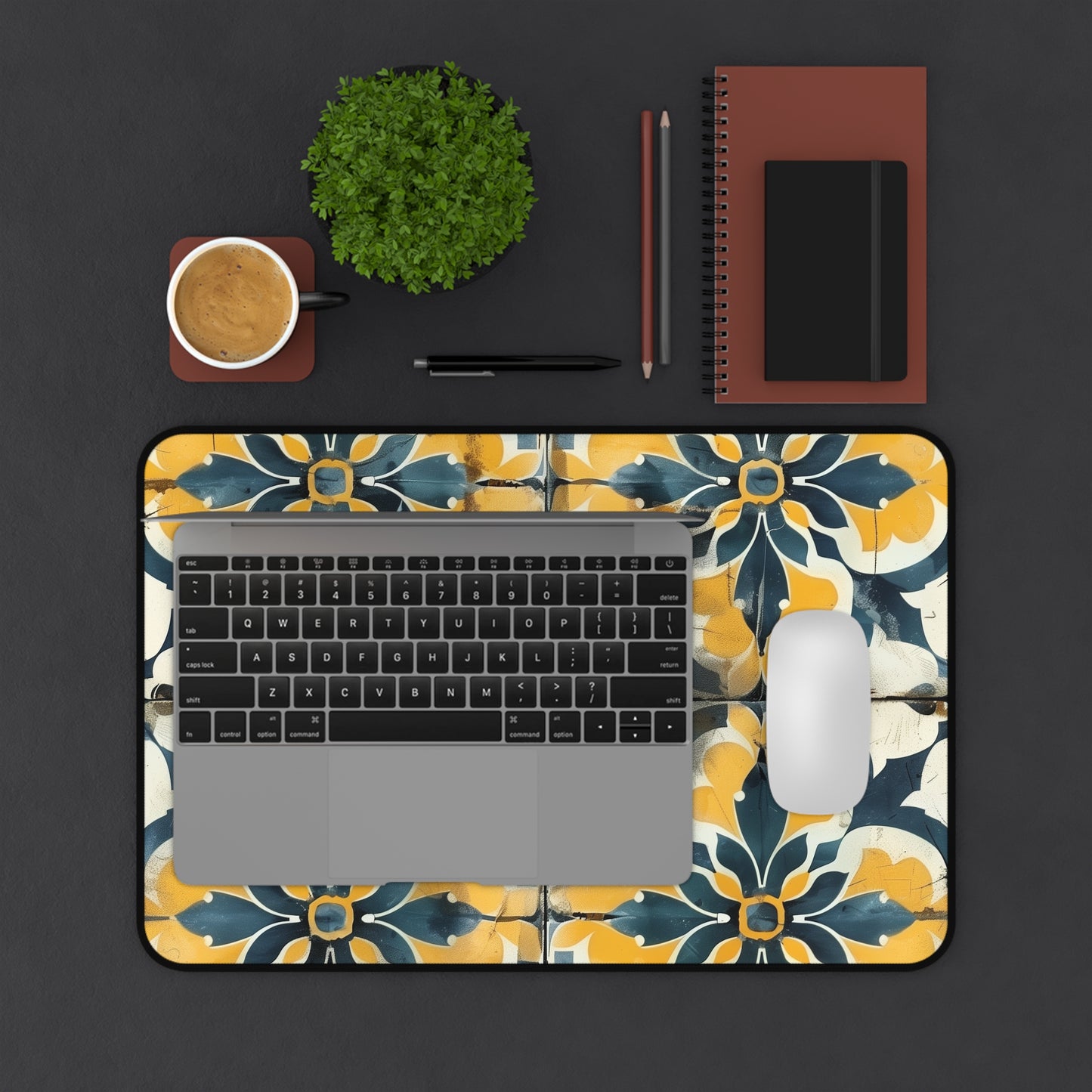 "Artisan Tiles Desk Mat - Elevate workspace with stylish seamless pattern"