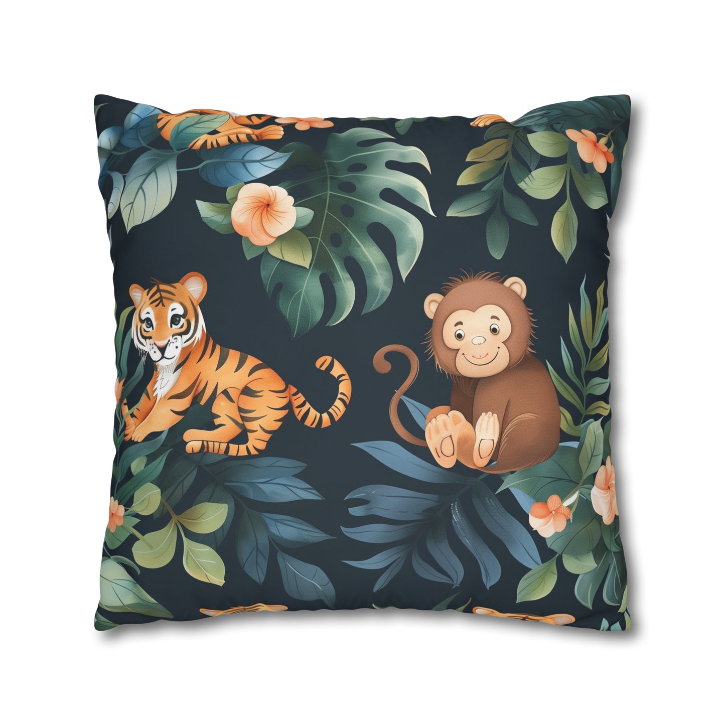 "Wild Tiger Jungle Pillow Case - Sleek and fierce tigers in lush greenery pattern, perfect for adventurous decor"