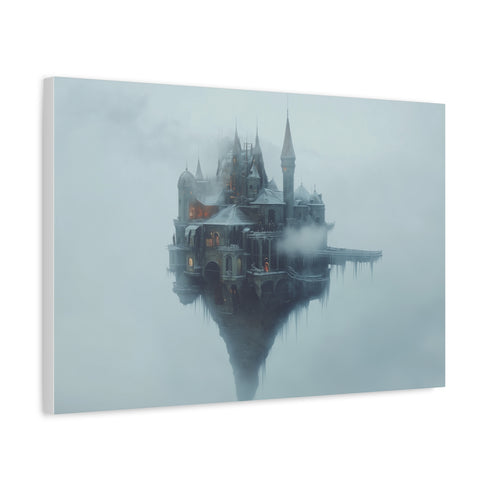 Blizzard Wrapping a Floating Castle — Canvas Wall Art — Side Profile & Stretched Corner Detail