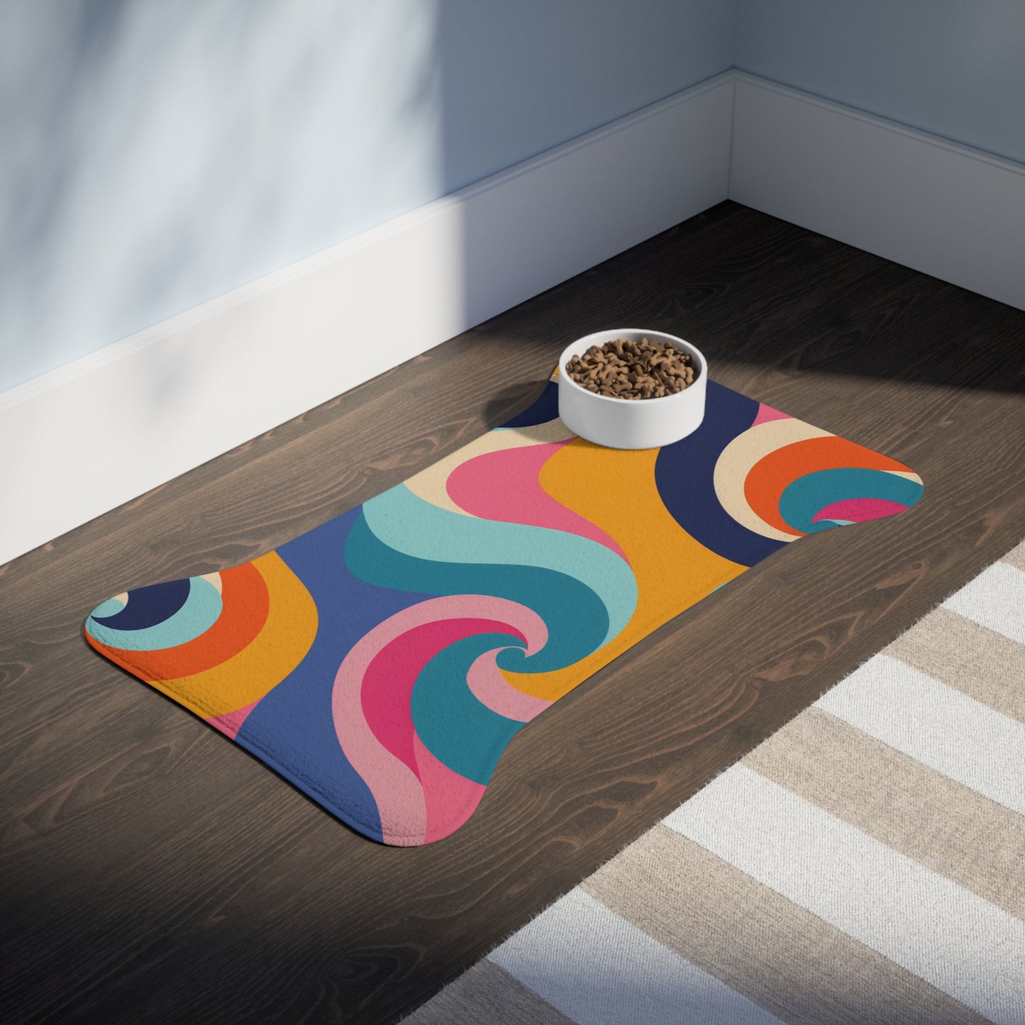 Retro Waves Pet Feeding Mat: Vibrant & Seamless