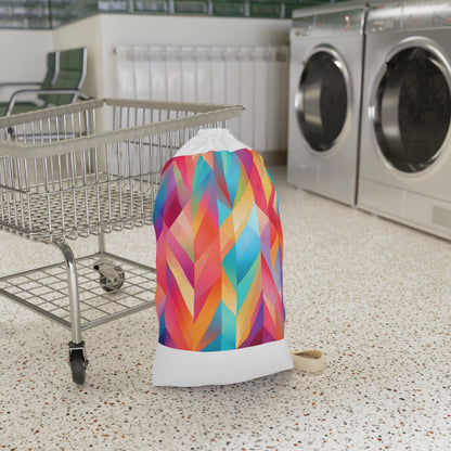 "Summer geometric laundry bag with vibrant colors for stylish laundry routine"