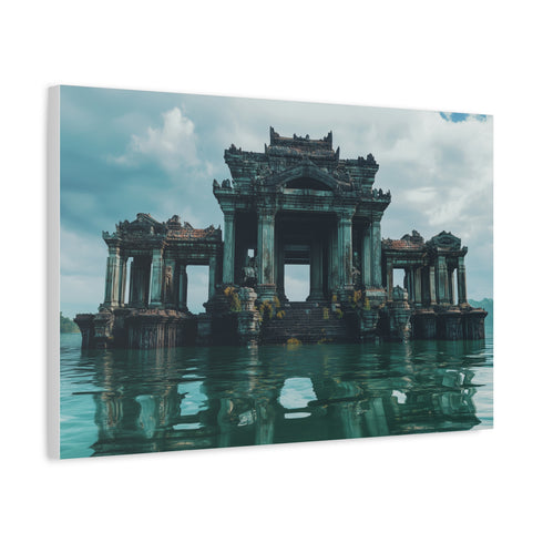 Epic Showdown on Floating Ruins — Canvas Wall Art — Side Profile & Stretched Corner Detail