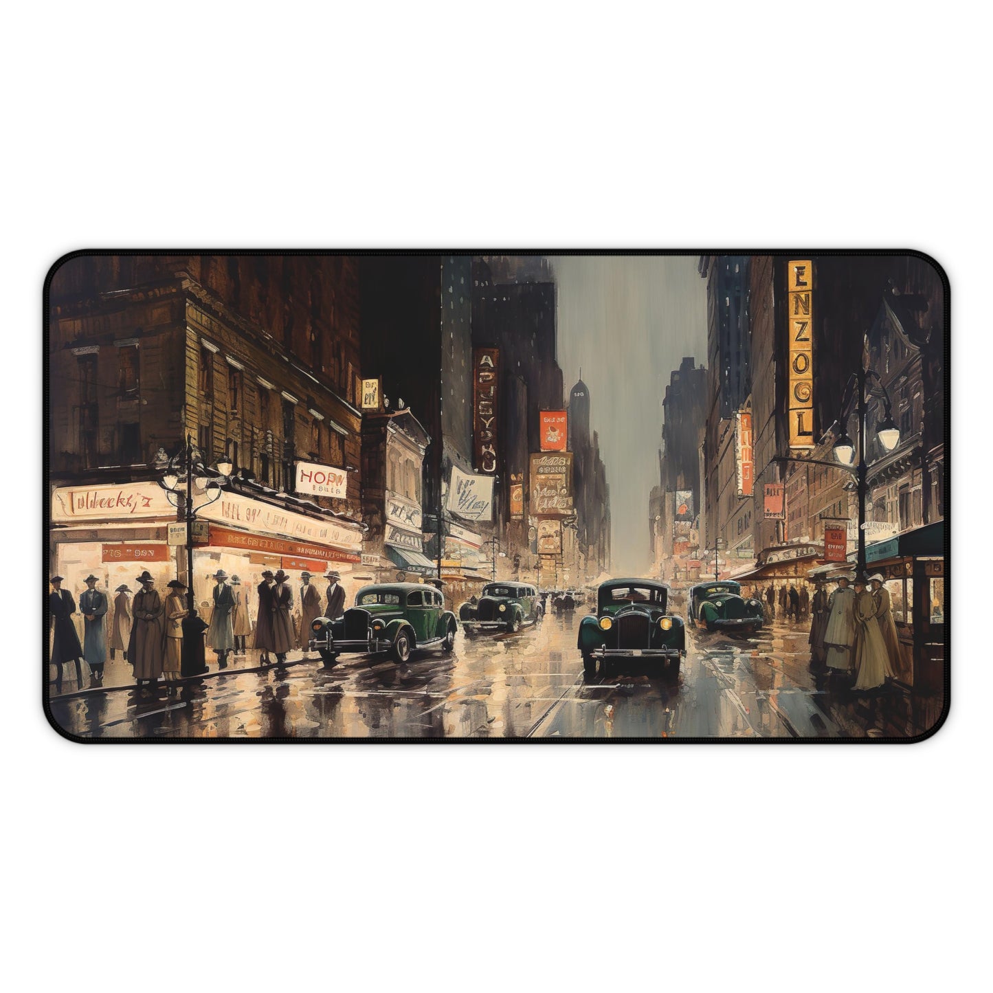 Vintage-inspired 1920s New York desk mat with captivating city image, adds elegance and protection to your workspace.