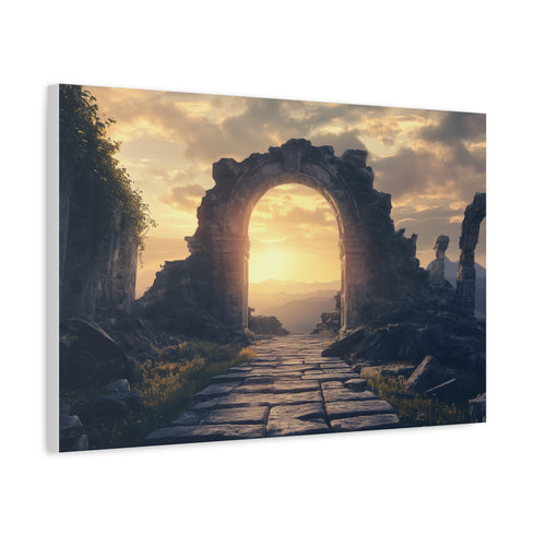 Portal Opening above Ancient Ruins Stretched Canvas Wall Art