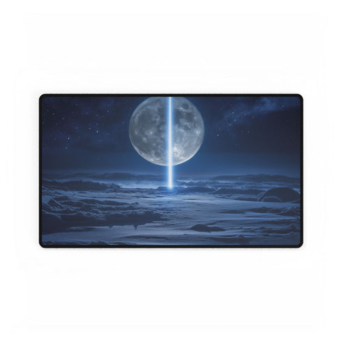 Light Beam Piercing the Moon — XL & XXL Desk Mat — Gaming & Workspace Desk Setup View