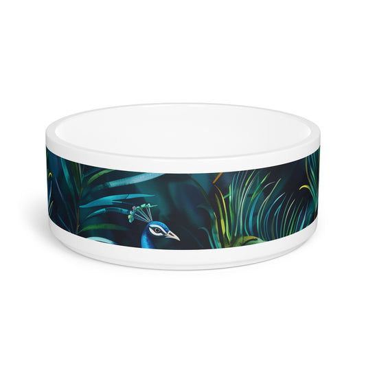 Vibrant Blue Peacock Feather Pet Bowl