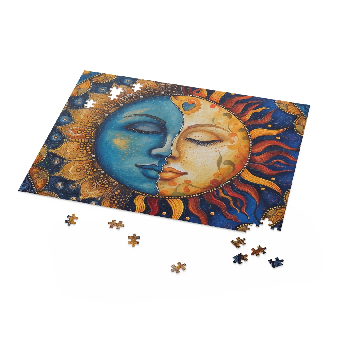 "Celestial Mandala Puzzle - Serene sun and moon design for a calming and captivating experience"