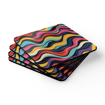 Retro Waves Corkwood Coaster Set