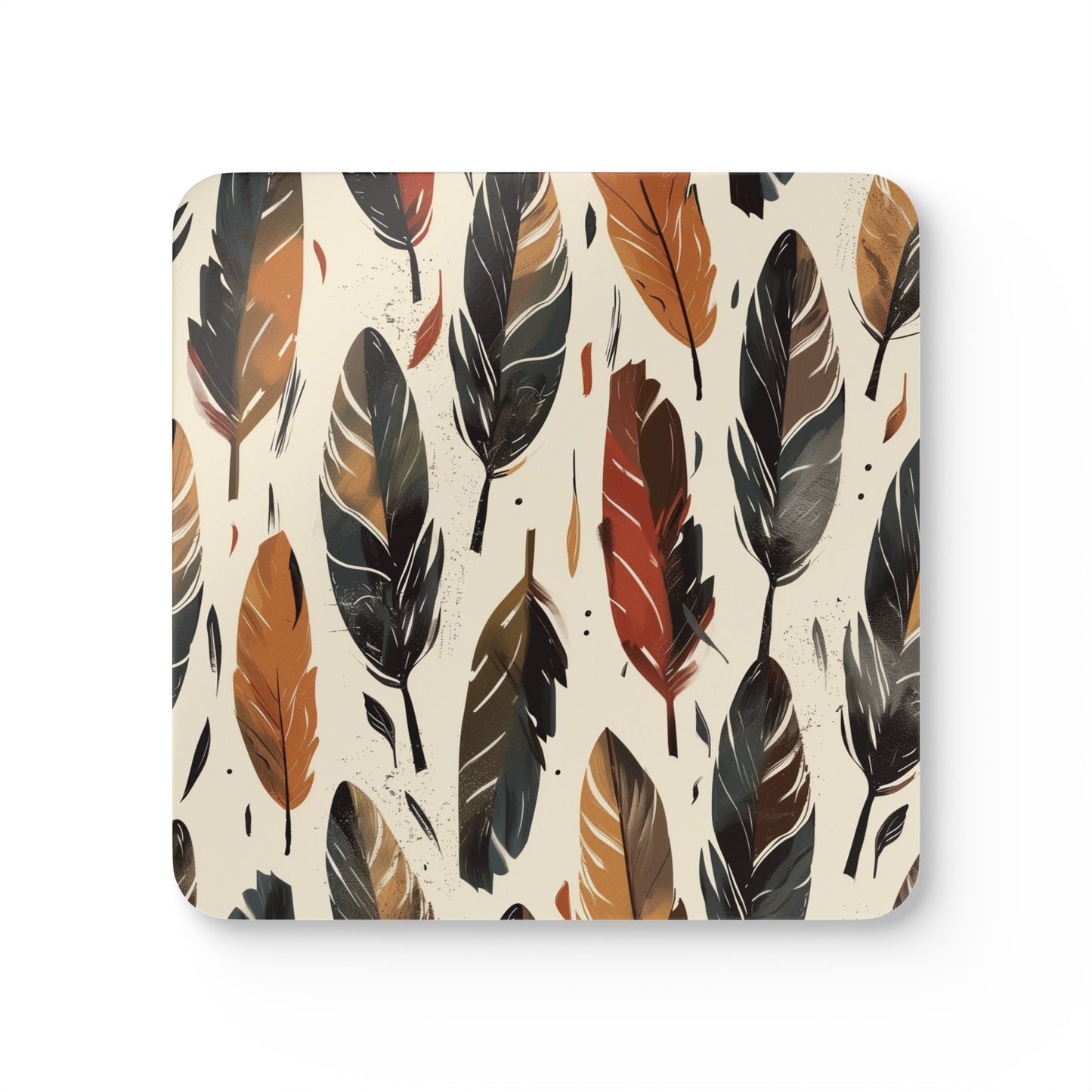 Boho Feathers Corkwood Coaster Set | Home Decor | Accessories, Coasters, Desk, Kitchen, Kitchen Accessories, Sublimation, Summer Picks | Prints with Passion