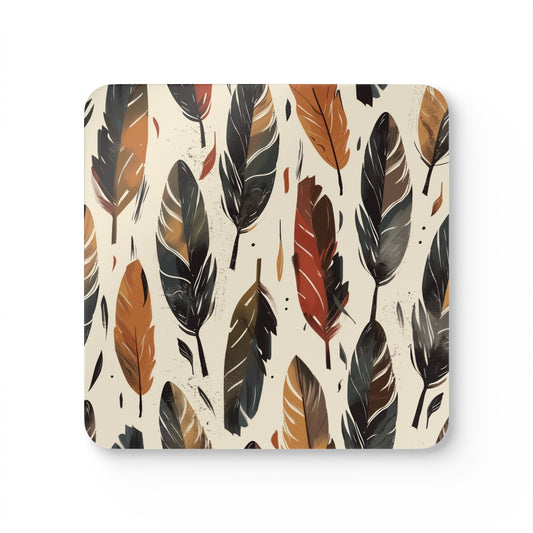 Boho Feathers Corkwood Coaster Set | Home Decor | Accessories, Coasters, Desk, Kitchen, Kitchen Accessories, Sublimation, Summer Picks | Prints with Passion