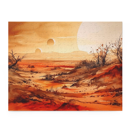 Sandy Desert Jigsaw Puzzle - Tranquil desert landscape with cacti and sand dunes. Perfect for relaxation.