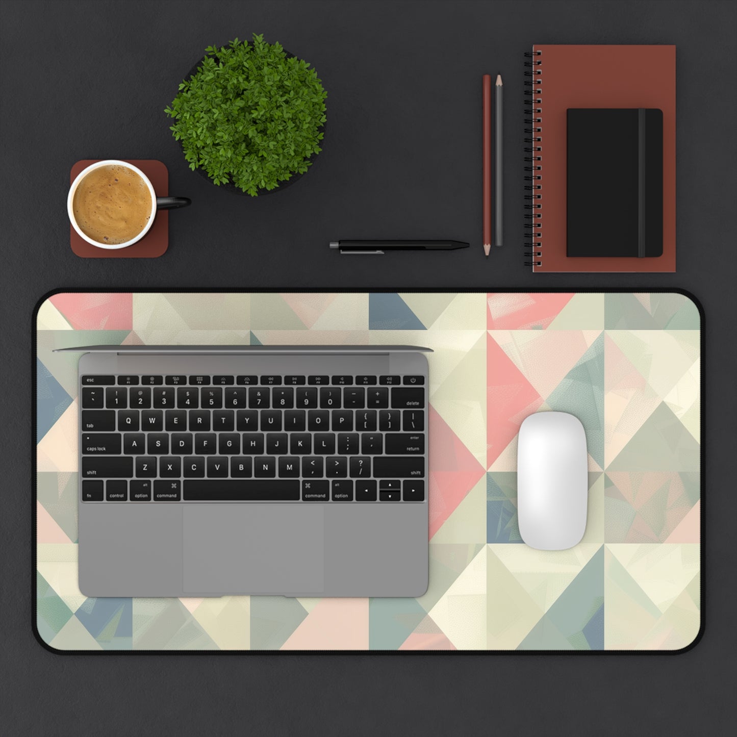 "Pastel Geometrics Desk Mat - Stylish and soothing seamless pattern for modern sophistication on your workspace"