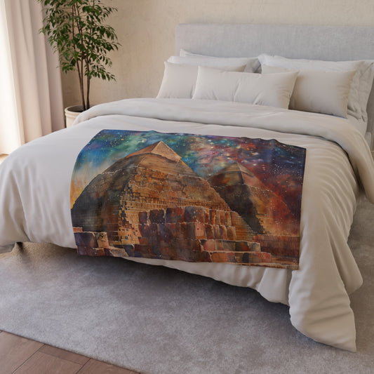 Dive into the ancient world with our Pyramid Dreams Blanket: A Watercolor Escape to Ancient Egypt. Perfect for adding a touch of history and artistry to your space. Shop now and bring the beauty of ancient Egypt into your home.