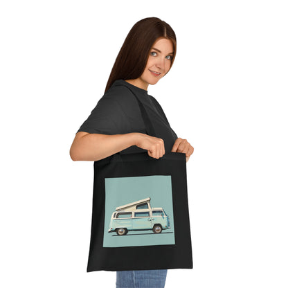 Alt text: Adventure Mobile Tote Bag featuring vintage-inspired camper van design, high-quality material, comfortable and stylish, perfect for all seasons, makes a great gift. Perfect for road trips, camping adventures, or everyday use. Get yours at BenCPrints.