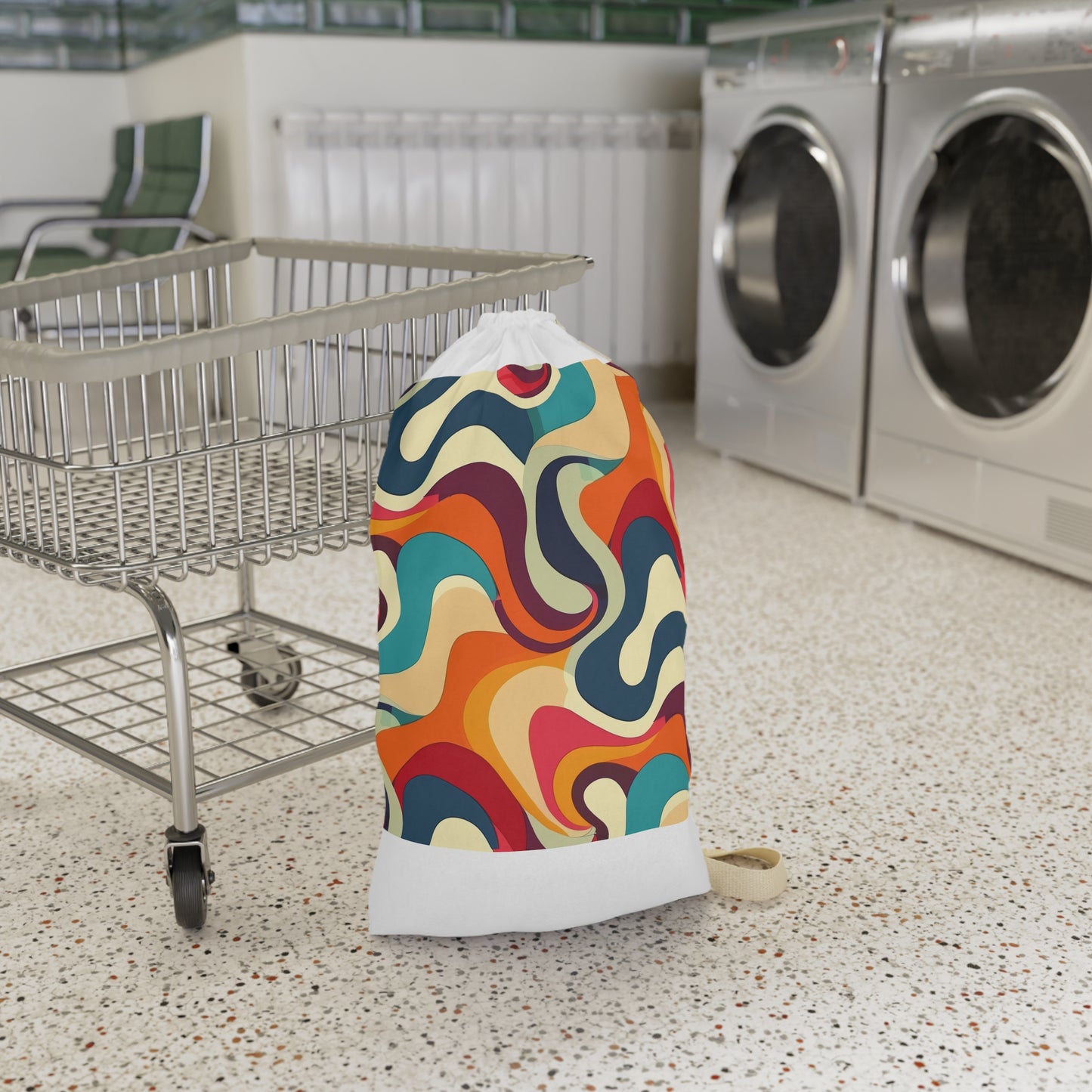 "Retro Waves Laundry Bag - Vibrant colored seamless pattern for organized laundry routine"