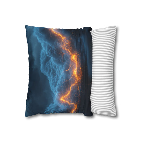 Storm Clouds with Glowing Geometric Veins — 40×40 Cushion Cover — Sofa & Living Room Lifestyle View