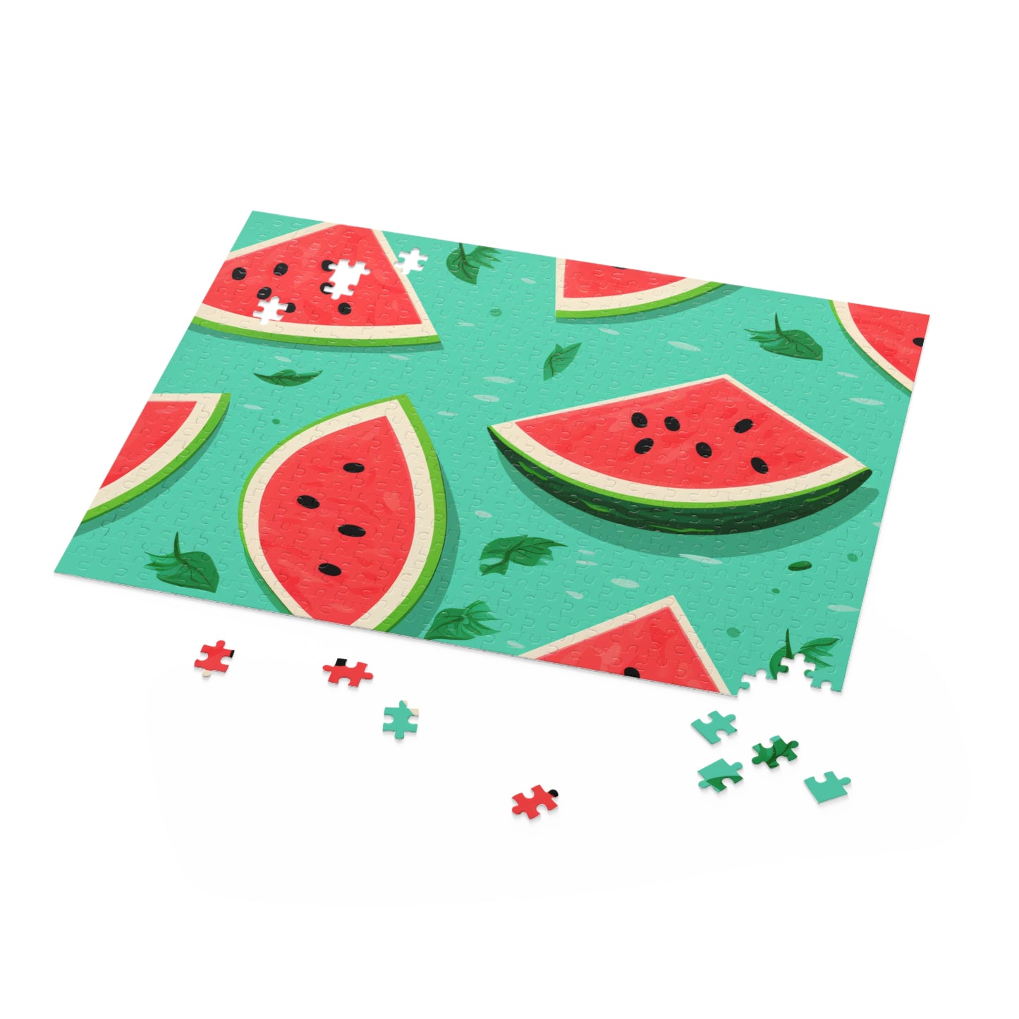 "Watermelon Hawaiian jigsaw puzzle with vibrant colors and tropical vibes, perfect for a relaxing challenge"