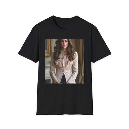 "Royal Tapestry T-shirt inspired by Kate Middleton's elegant legacy, featuring soft brushstrokes and sophisticated color palette. Embrace inner strength and grace with this captivating tee celebrating the Duchess of Cambridge's enduring impact. Perfect for those seeking a life of purpose and timeless elegance."