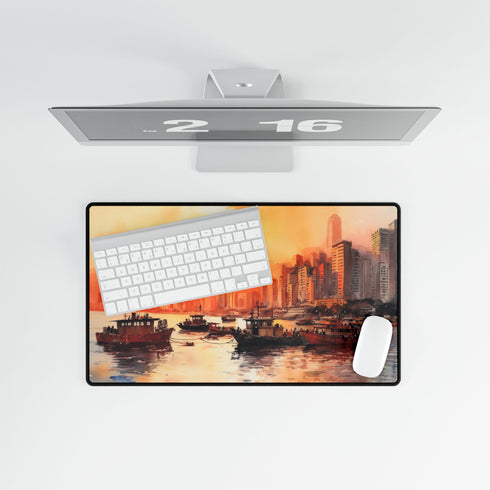 Hong Kong Victoria Harbour Neon Skyline XXL Extended Desk Mat - View 8 | Prints With Passion