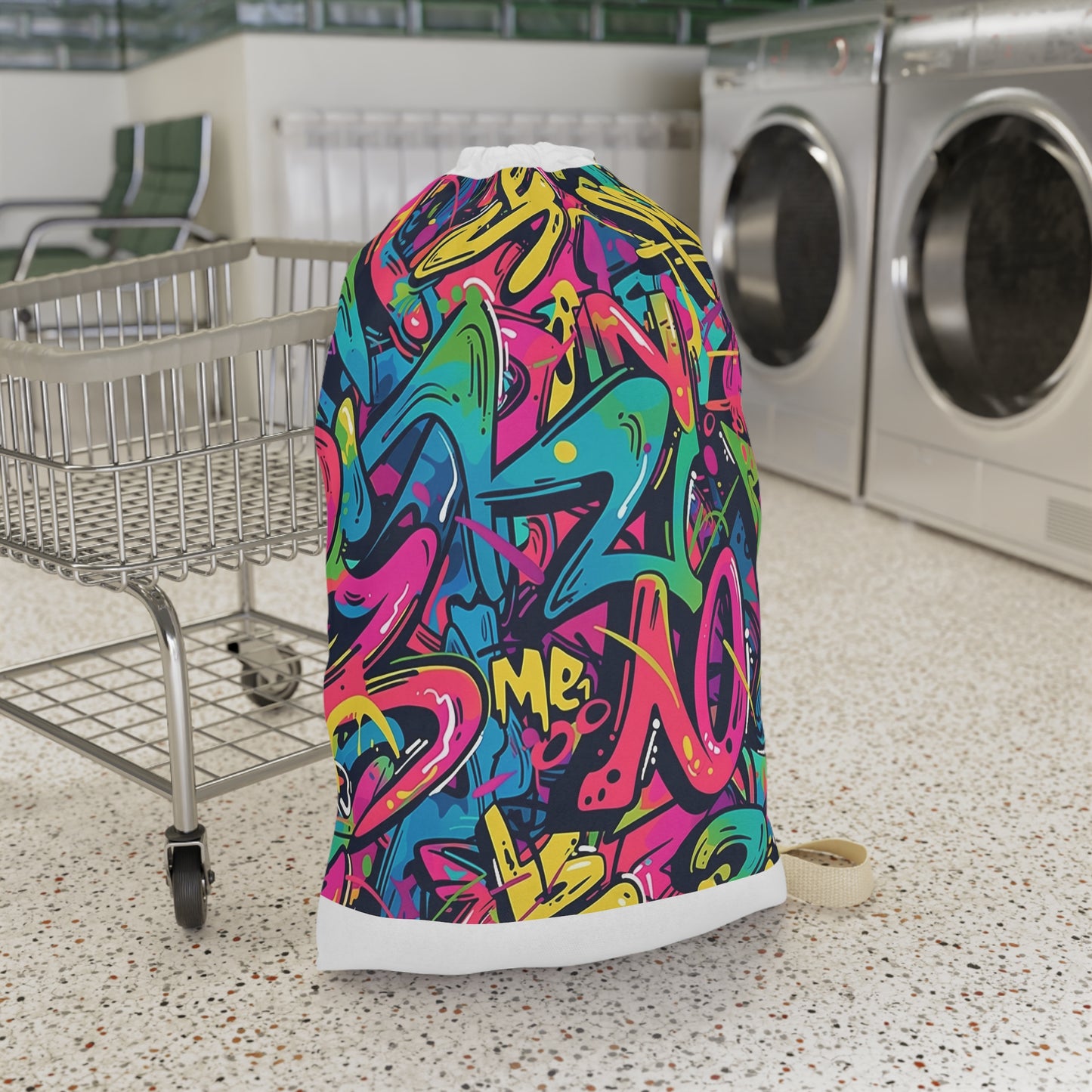 "Neon Graffiti Laundry Bag - Vibrant Urban Graffiti Design, Pop of Style for Laundry Routine"