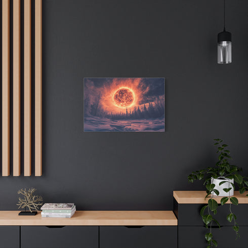 Solar Storm Erupting over Frozen Jungle Stretched Canvas Wall Art