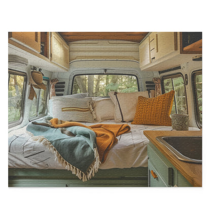 Colorful and detailed retro camper van jigsaw puzzle for vintage and travel enthusiasts.