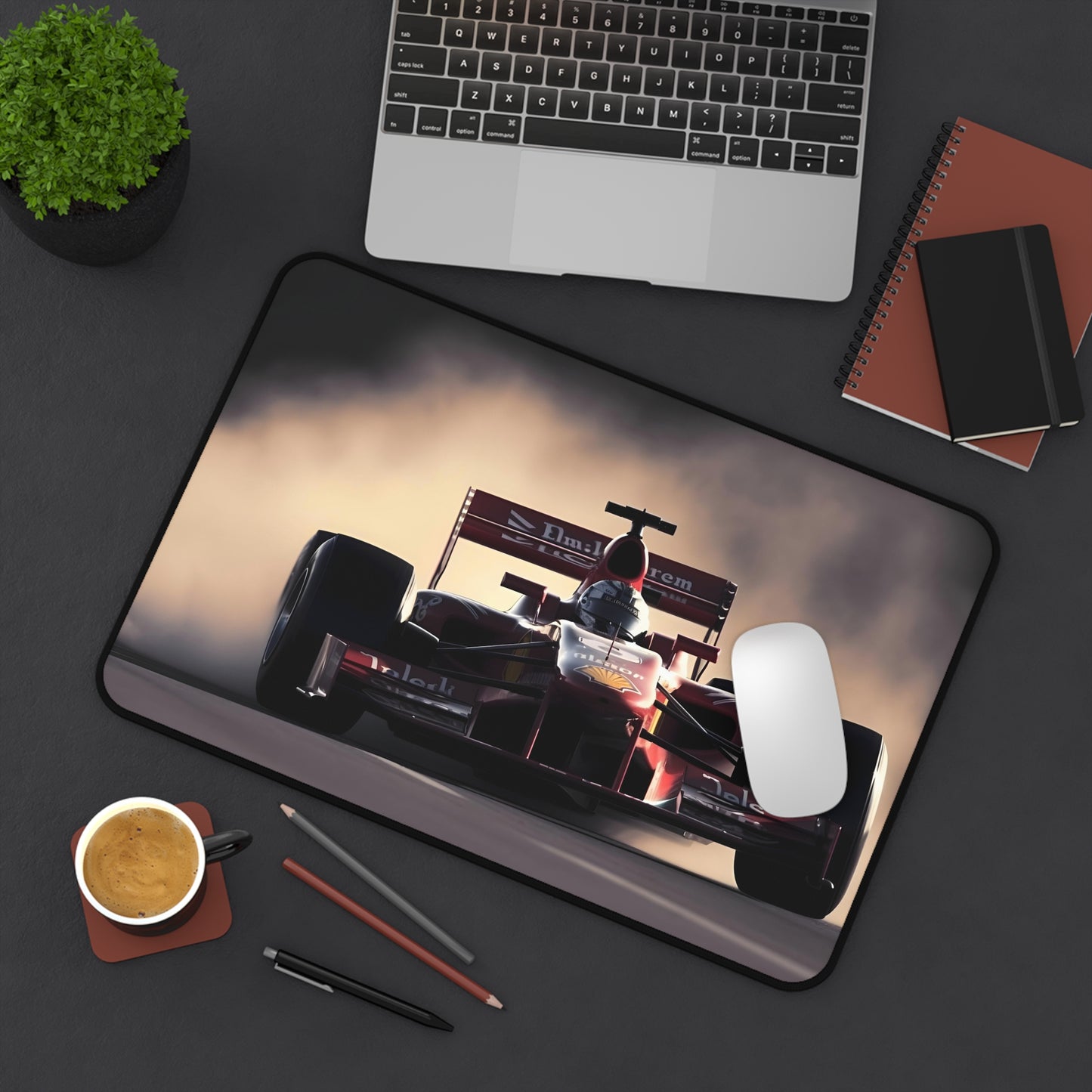 F1 Speed Racing Desk Mat - Experience the thrill of the racetrack with this high-speed desk accessory for gamers and motorsport enthusiasts.