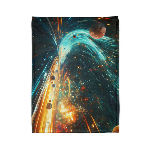 Space Highway with Comet Traffic Plush Fleece Throw Blanket