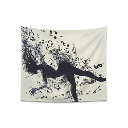 "Silhouette dancer tapestry with musical notes design, perfect for any space - high-quality material, comfortable, stylish, great gift | Dancing Notes Tapestry"