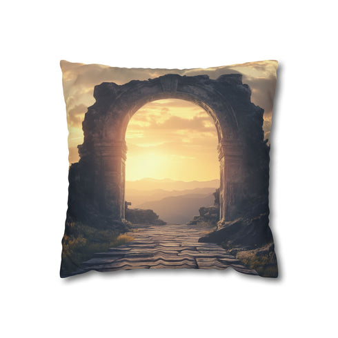 Portal Opening Above Ancient Ruins (Edition II) — 40×40 Cushion Cover — Front 40×40 cm Square Cushion View