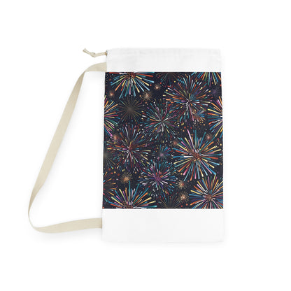 "Vibrant festive fireworks patterned laundry bag for a pop of fun in your laundry room"