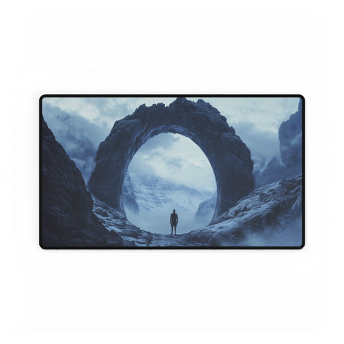 Portal Mirror Above Skyscrapers — XL & XXL Desk Mat — Gaming & Workspace Desk Setup View