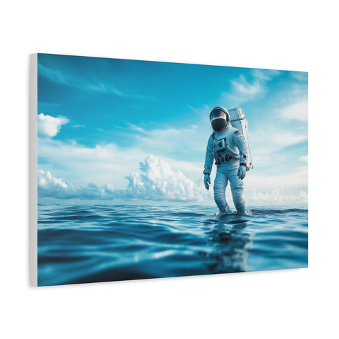 Astronaut Walking on Ocean Surface — Canvas Wall Art — Side Profile & Stretched Corner Detail