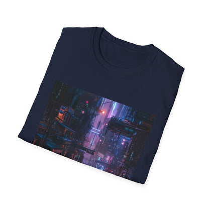 Glitch City: Cyberpunk Neon Landscape T-Shirt