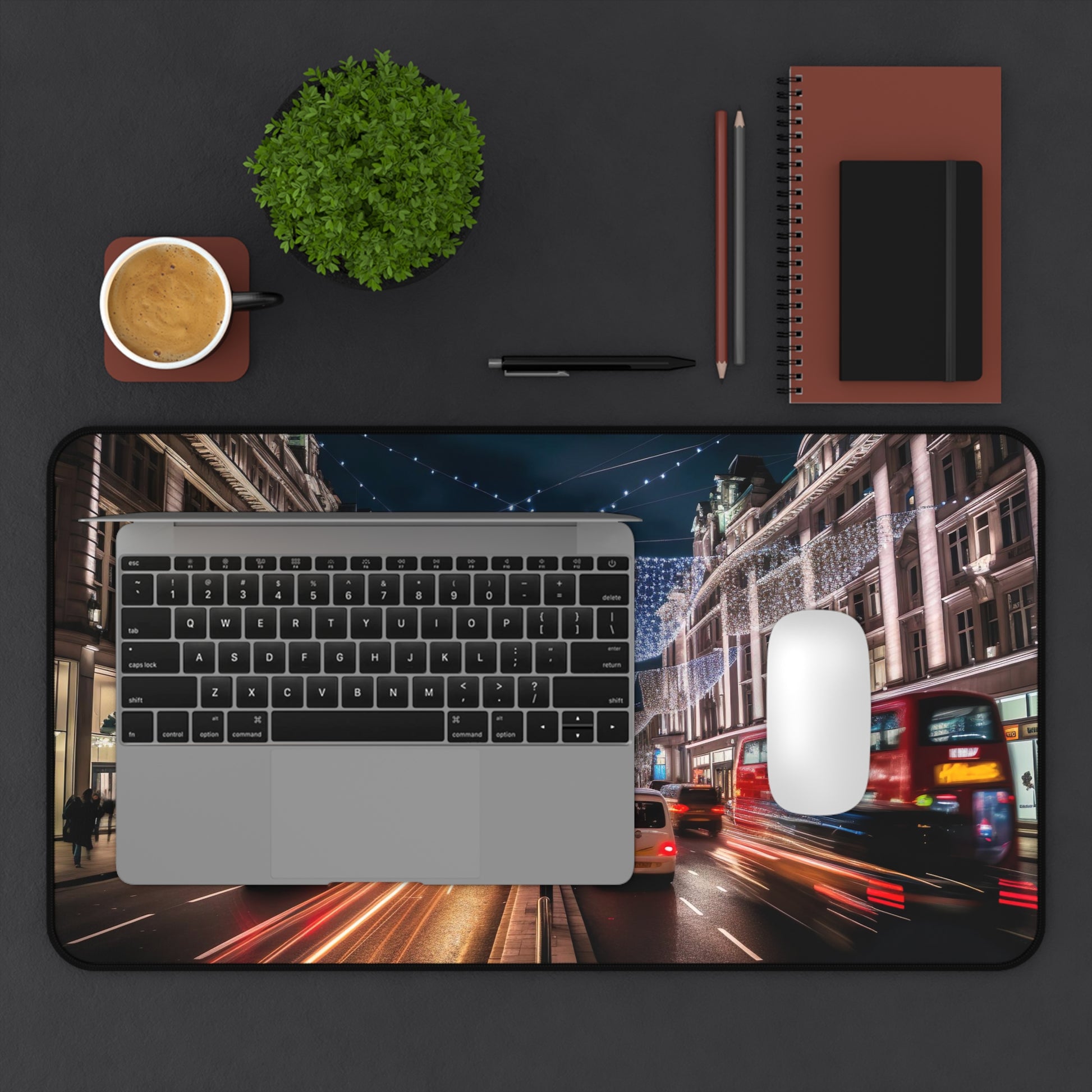 "Oxford Street Desk Mat Luxe - enhance workspace with aerial view of London, stylish and inspiring"