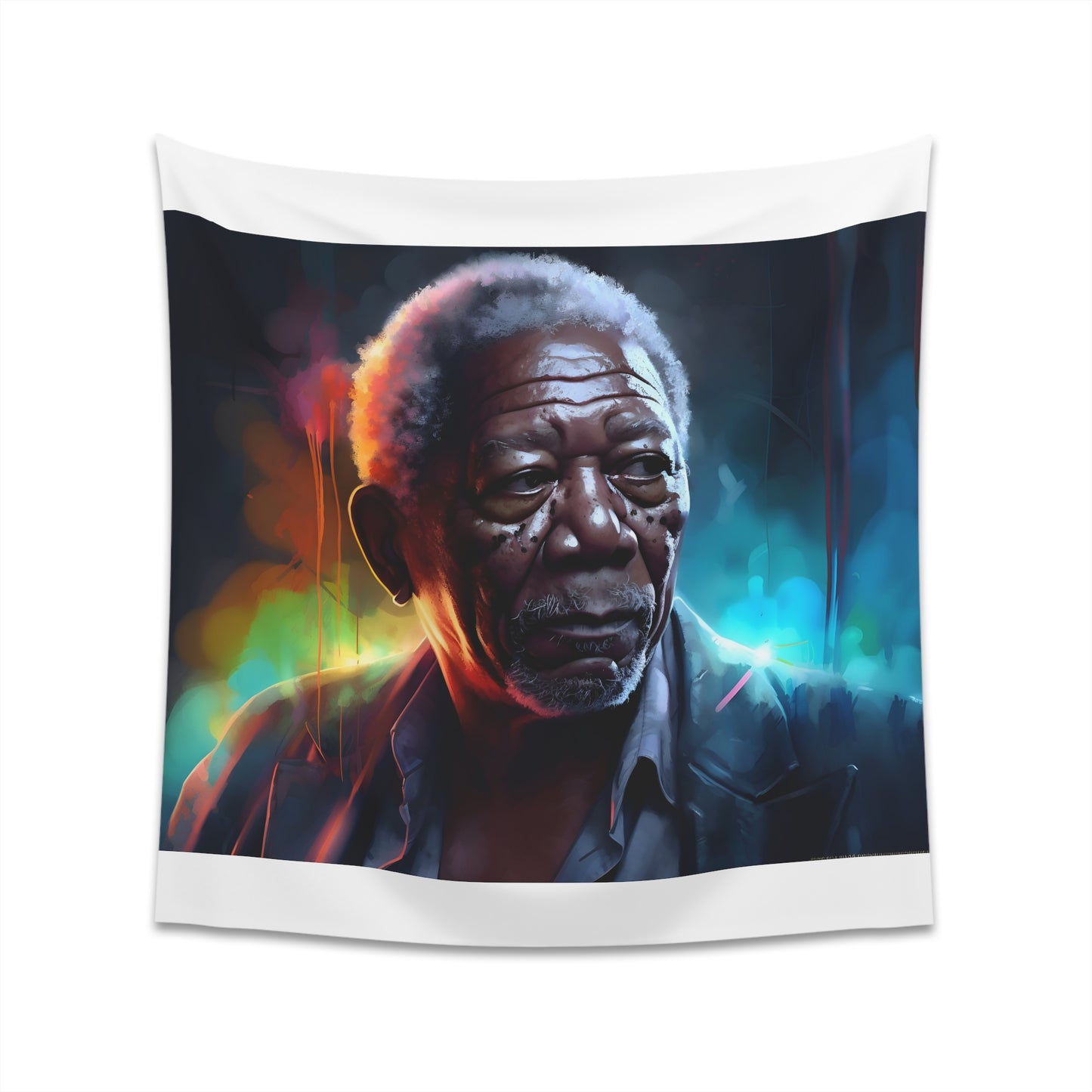 Neon Legend: Morgan Freeman Watercolor Tapestry - Vibrant tribute to Hollywood icon - high-quality & stylish - perfect gift