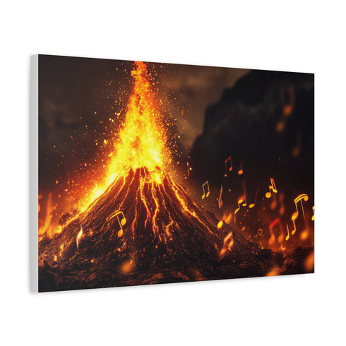 Volcano Erupting into Music Notes — Canvas Wall Art — Side Profile & Stretched Corner Detail
