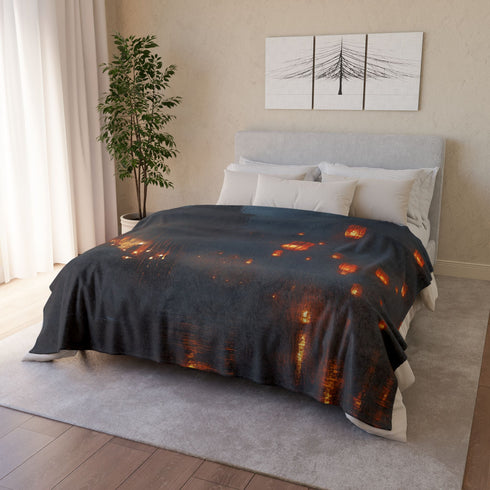 Floating Lanterns Guiding Ghost Ship Plush Fleece Throw Blanket