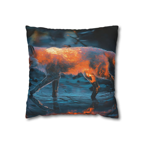 Glass Fox Walking Through Twilight — 40×40 Cushion Cover — Front 40×40 cm Square Cushion View