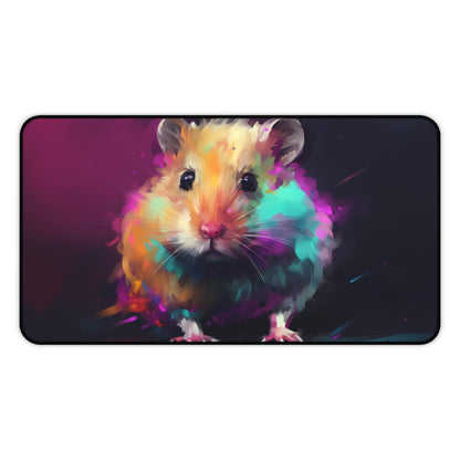 Neon Hamster Watercolor Desk Mat - Brighten up your workspace with this adorable hamster-themed mat, perfect for protecting and styling your desk.