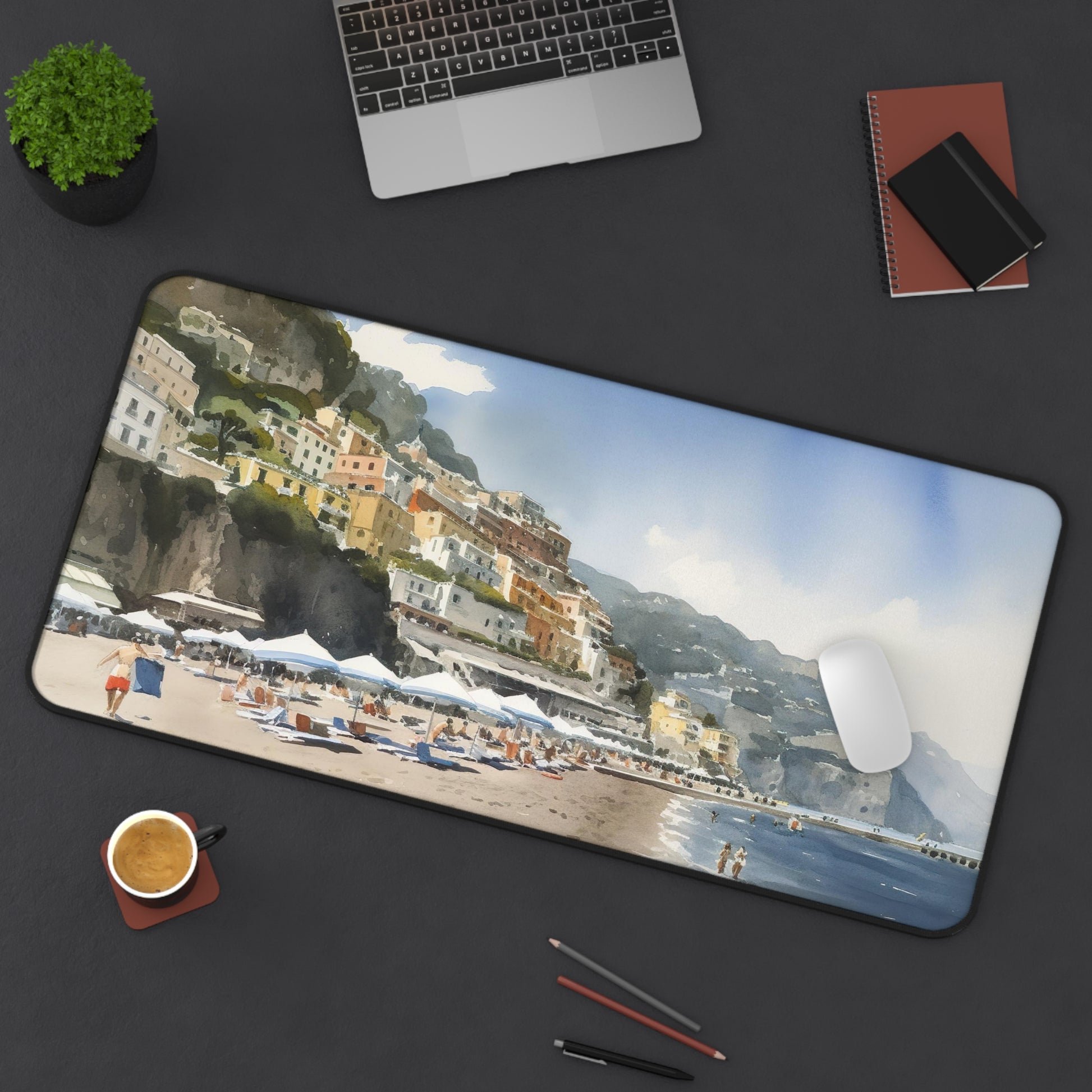 "Amalfi Coast desk mat brings stunning coastal scene to your workspace"