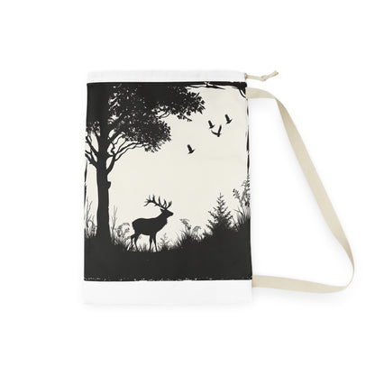 Wildlife silhouette laundry bag with intricate animal designs for nature lovers and eco-conscious individuals.