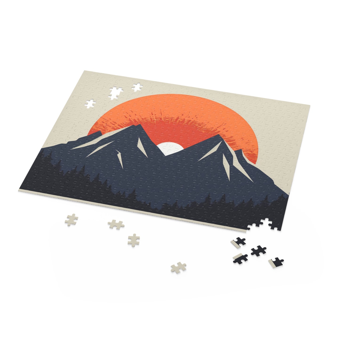 "Tranquil sunrise mountain scene jigsaw puzzle for relaxing unwind"