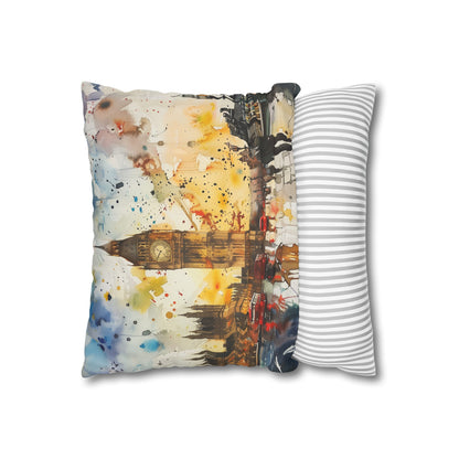 London Watercolor Dreams Pillowcase - High-quality, comfortable, and stylish pillowcase featuring Big Ben in soft hues. Perfect for all seasons. Great gift option. Shop now!