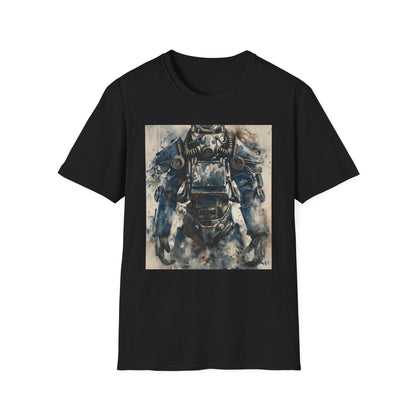 Fallout Wasteland Warrior T Shirt | T-Shirt | Apocalyptic style, Fallout power armor, Nuclear bomb, Nuclear survival, Pip-boy, Retro futurism, Vault boy, Vintage aesthetic, Wasteland explorer, Watercolor art | Prints with Passion