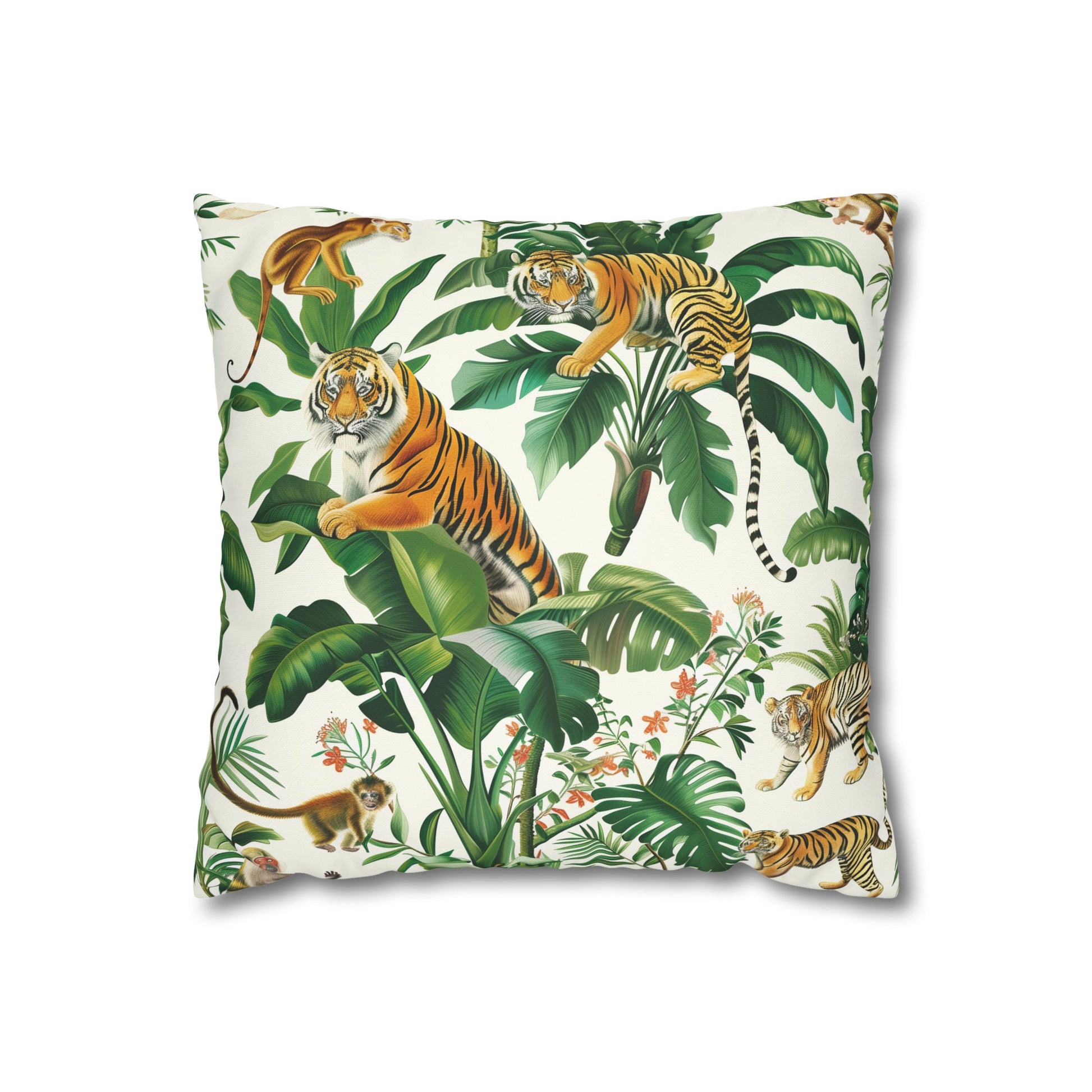 "Transform your bedroom with our Tiger Jungle Safari Pillowcase, featuring majestic tigers in lush green foliage. Sleep in style and comfort with this wild jungle-inspired pillow cover."