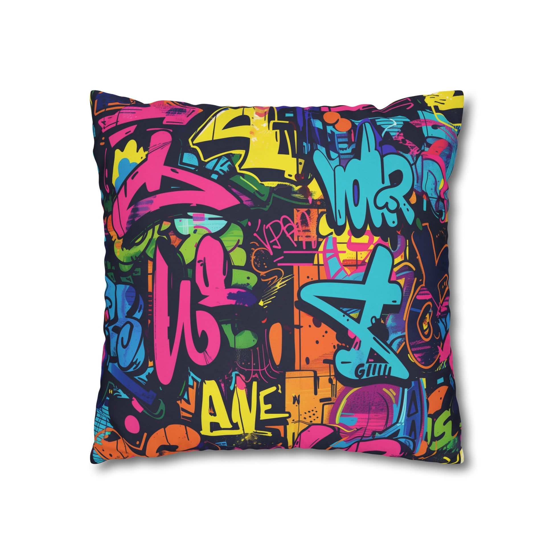 "Neon Graffiti Pillow Case - Bold Urban Design in Bright Neon Colors, Pop of Style for Bedroom Decor"