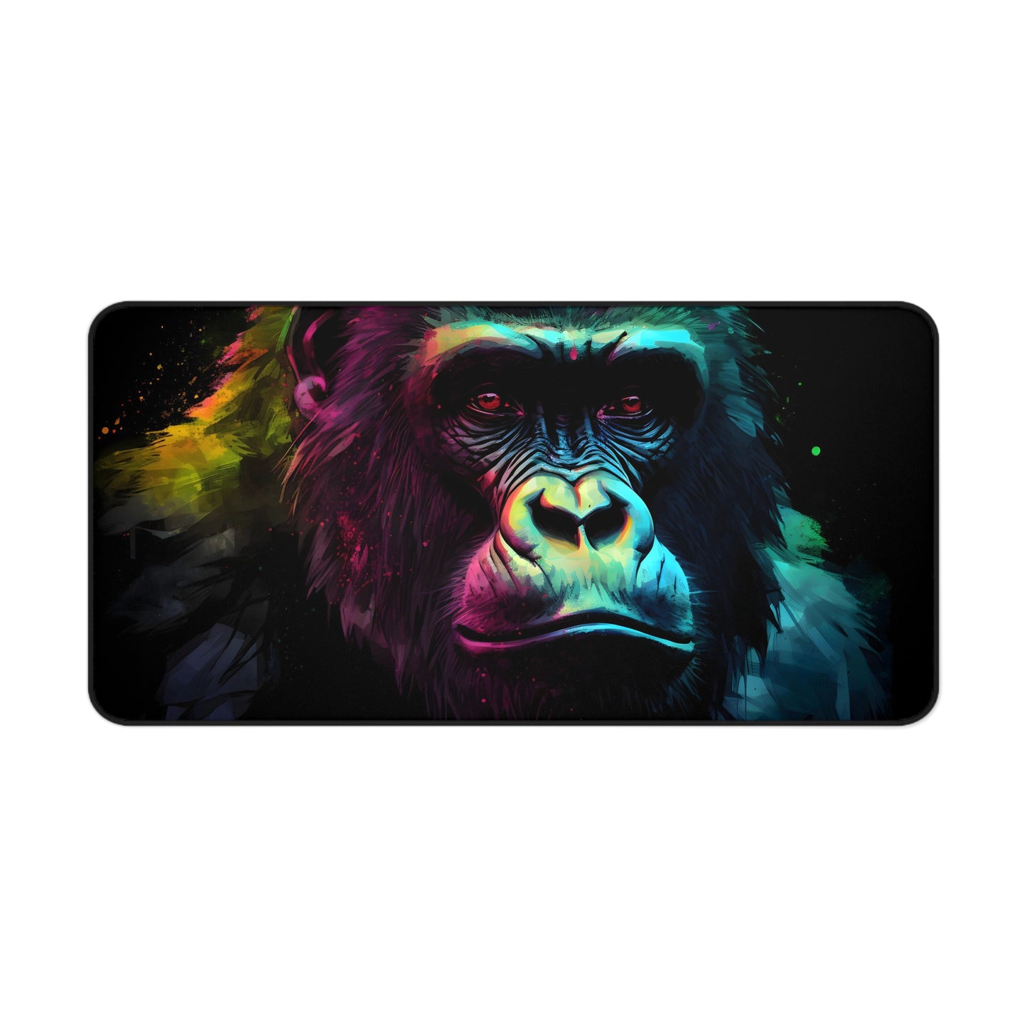 "Vibrant neon gorilla watercolor desk mat for stylish organization"