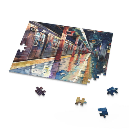 "Vibrant NYC Subway Watercolor Jigsaw Puzzle - Dive into the hustle of the iconic transportation system"